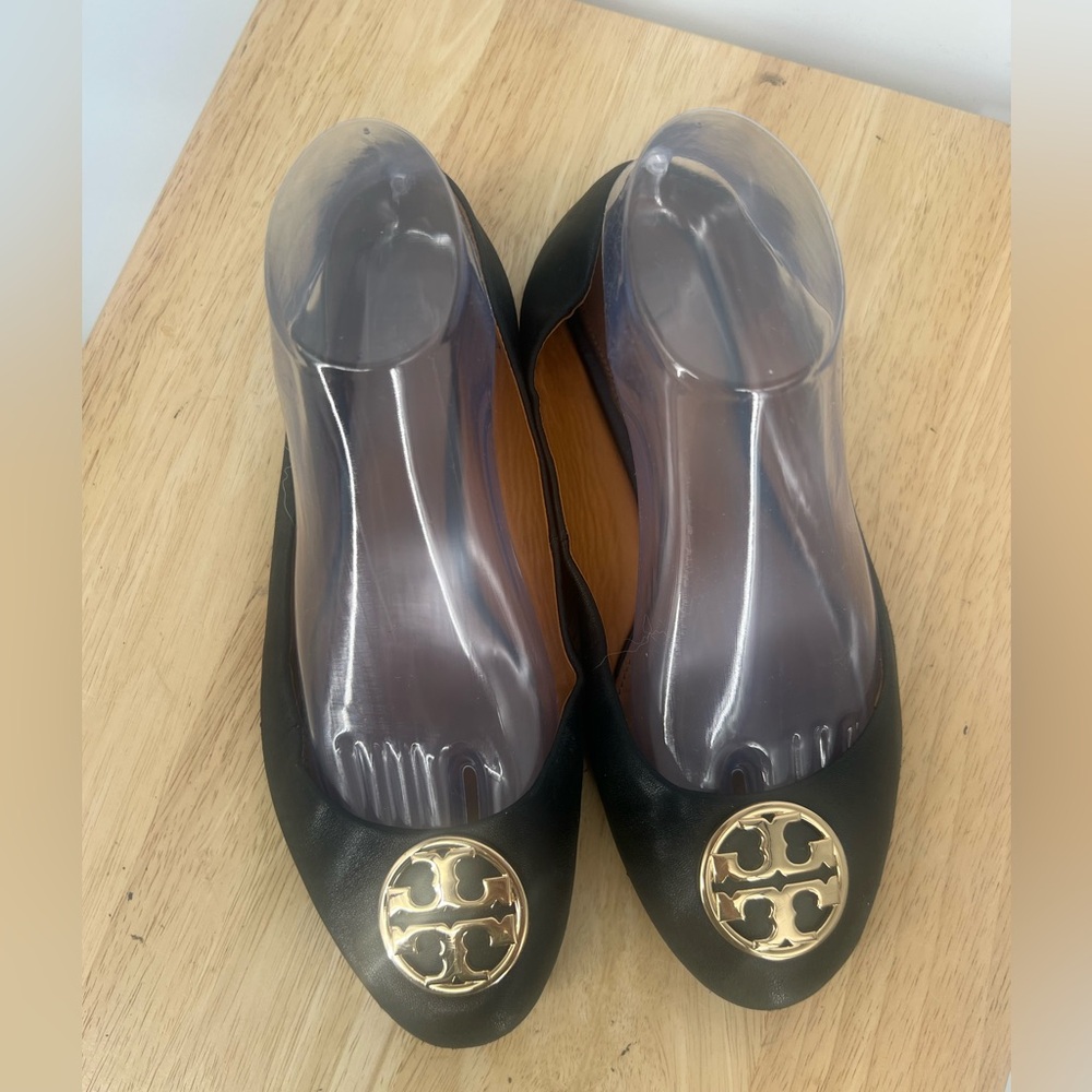 Tory Burch Black Loafers with Gold Emblem
